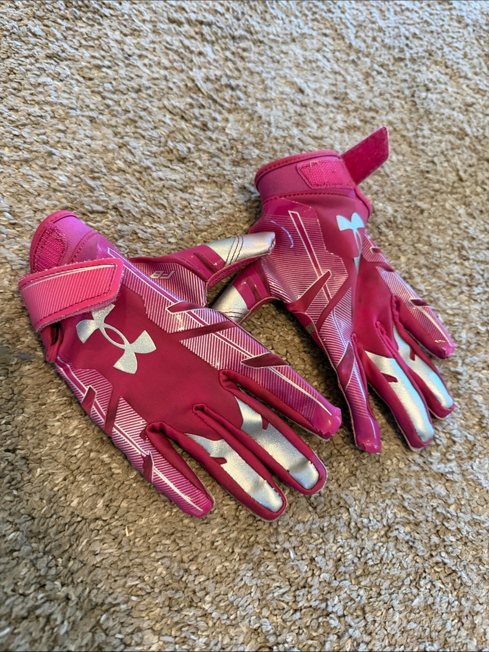 Football - Under Armour Hot Pink and Silver Gloves